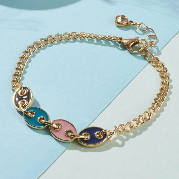 2/$10   NWOT Quality Multi Color Enamel Gold Coffee bean Link Bracelet extender - Picture 2 of 5